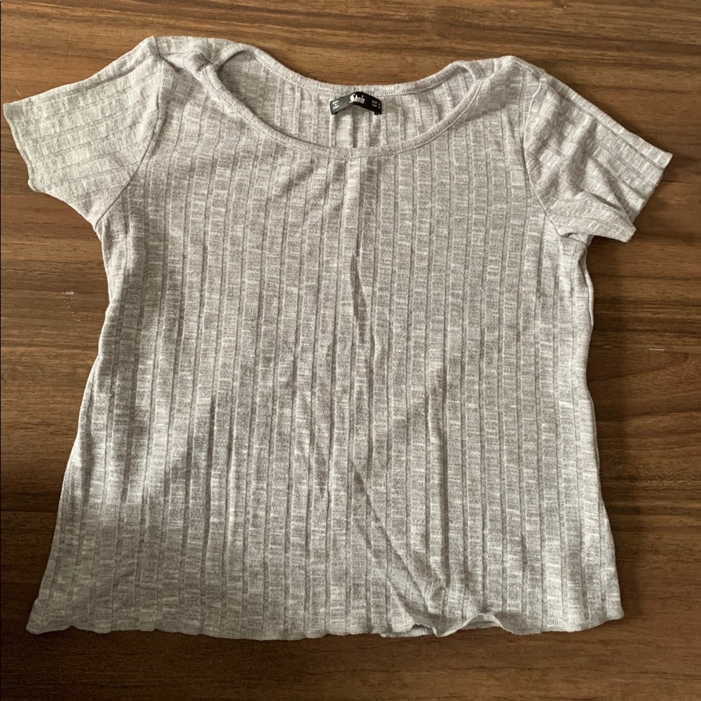 Fitted Ribbed Gray Tee Shirt Crop Top